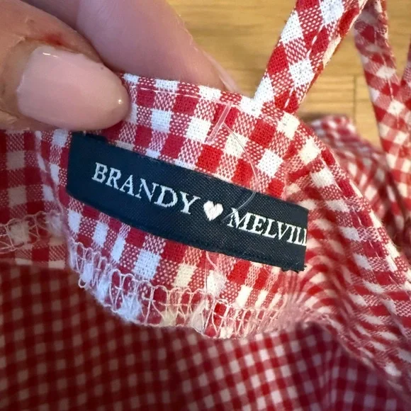 Brandy Melville Red and White Gingham Spaghetti strap mini Dress - Picture 7 of 7